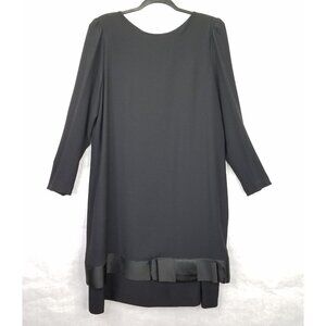 Vtg Nat Kaplan Couture Shift Dress 14 Black Long Sleeve Layered Ribbon Bow 80's
